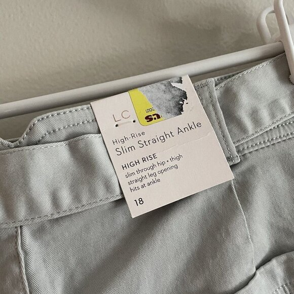 LC Lauren Conrad Wmn 18 Gray Twill Belted High-Rise Slim Straight Ankle Pant NWT - Picture 7 of 11